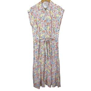 Loft Womens Midi Dress Size 10 Floral Print Front-Tie Romantic Cottagecore